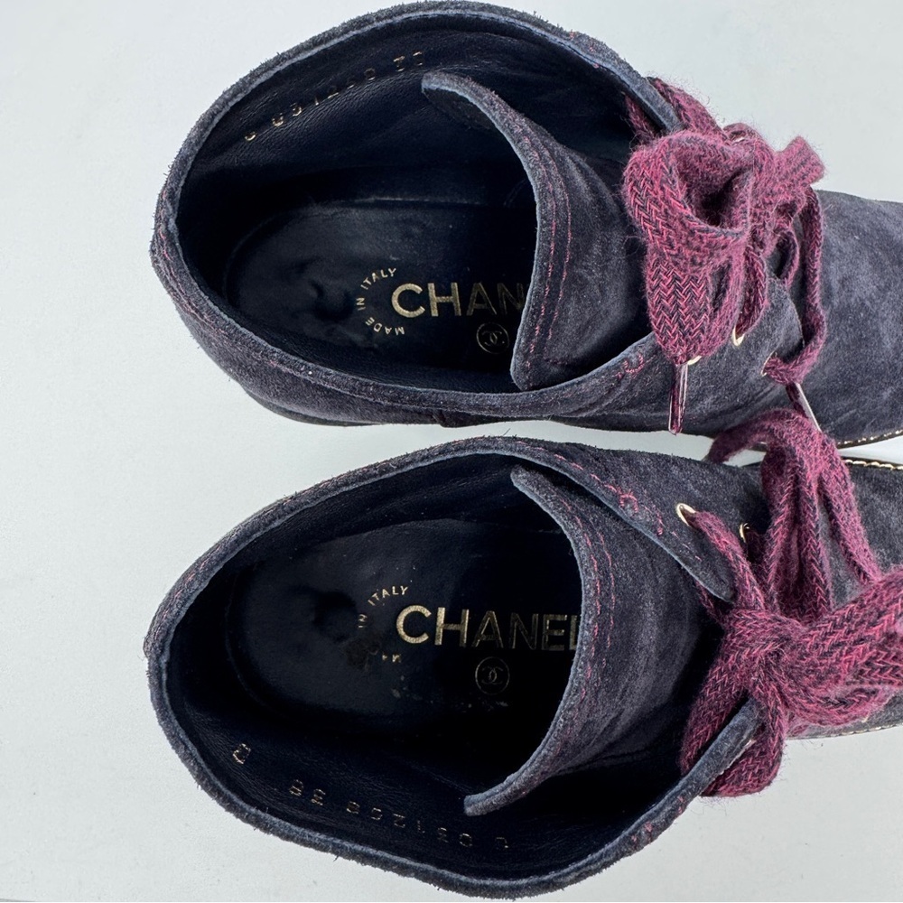 CHANEL Wedge Suede Burgundy Wedge Boots - Picture 8 of 16